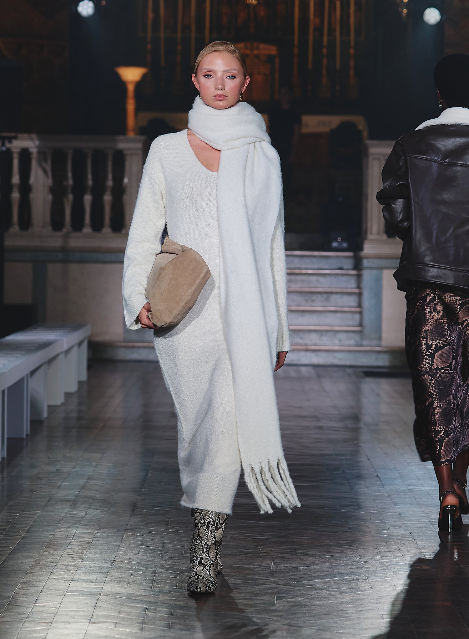 Cream V Neck Knitted Maxi Dress